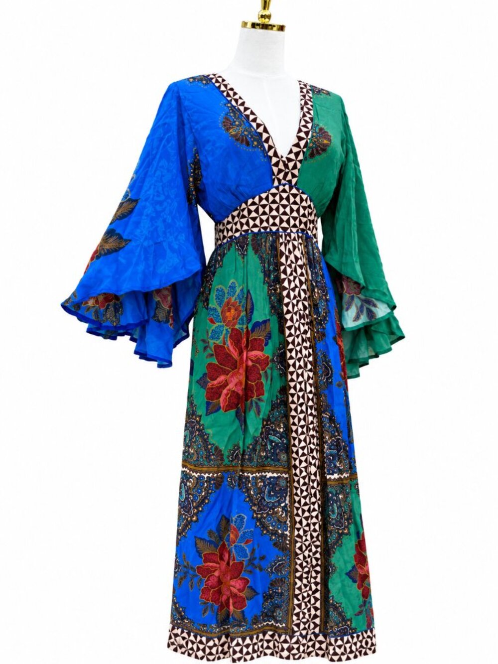 Anthropologie Farm x Anthropologie Flutter Sleeve Bell Kimono Floral Blue Green - Picture 9 of 9